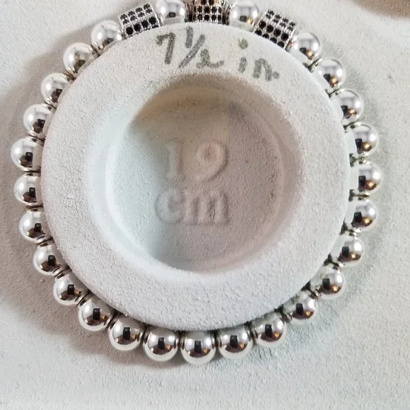 “SOLD” Hand Crafted Steel and Pave Beaded Stretch Bracelet Silver and Black 7.5" - Picture 6 of 6